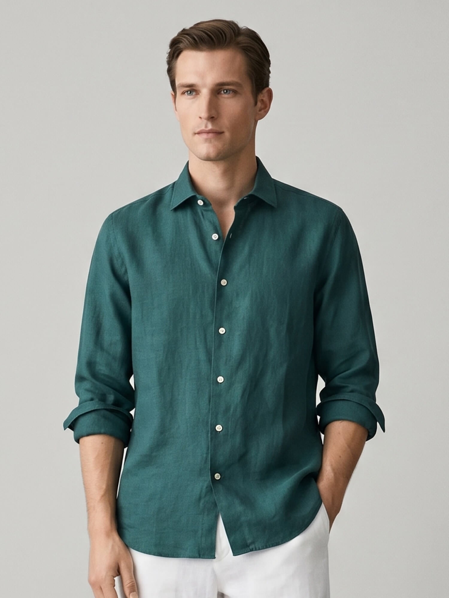 Forest Teal 100% Pure Linen Shirt