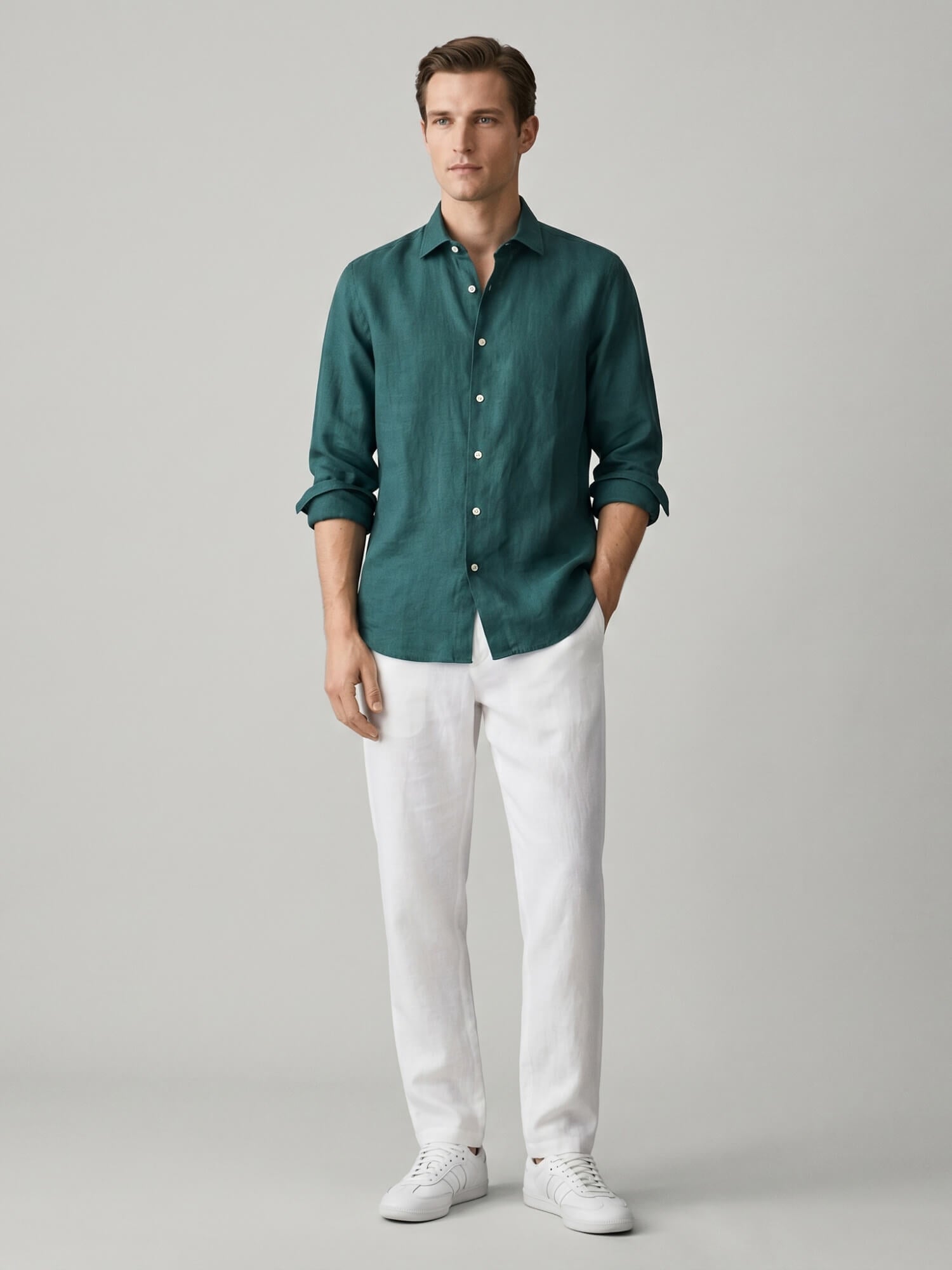 Forest Teal 100% Pure Linen Shirt