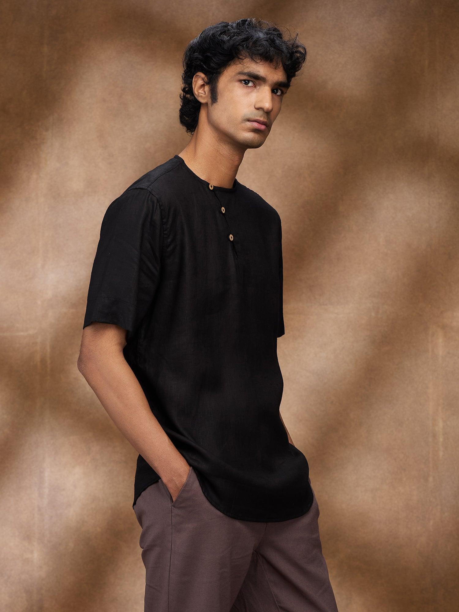 Black 100% Pure Linen T-Shirt - Bhrata