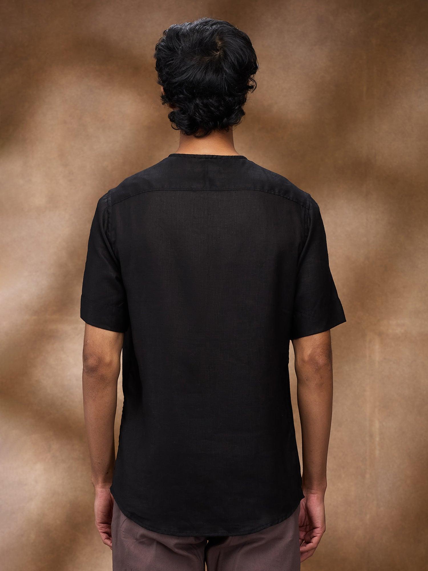 Black 100% Pure Linen T-Shirt - Bhrata