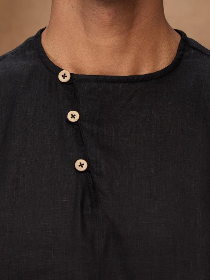 Black 100% Pure Linen T-Shirt - Bhrata