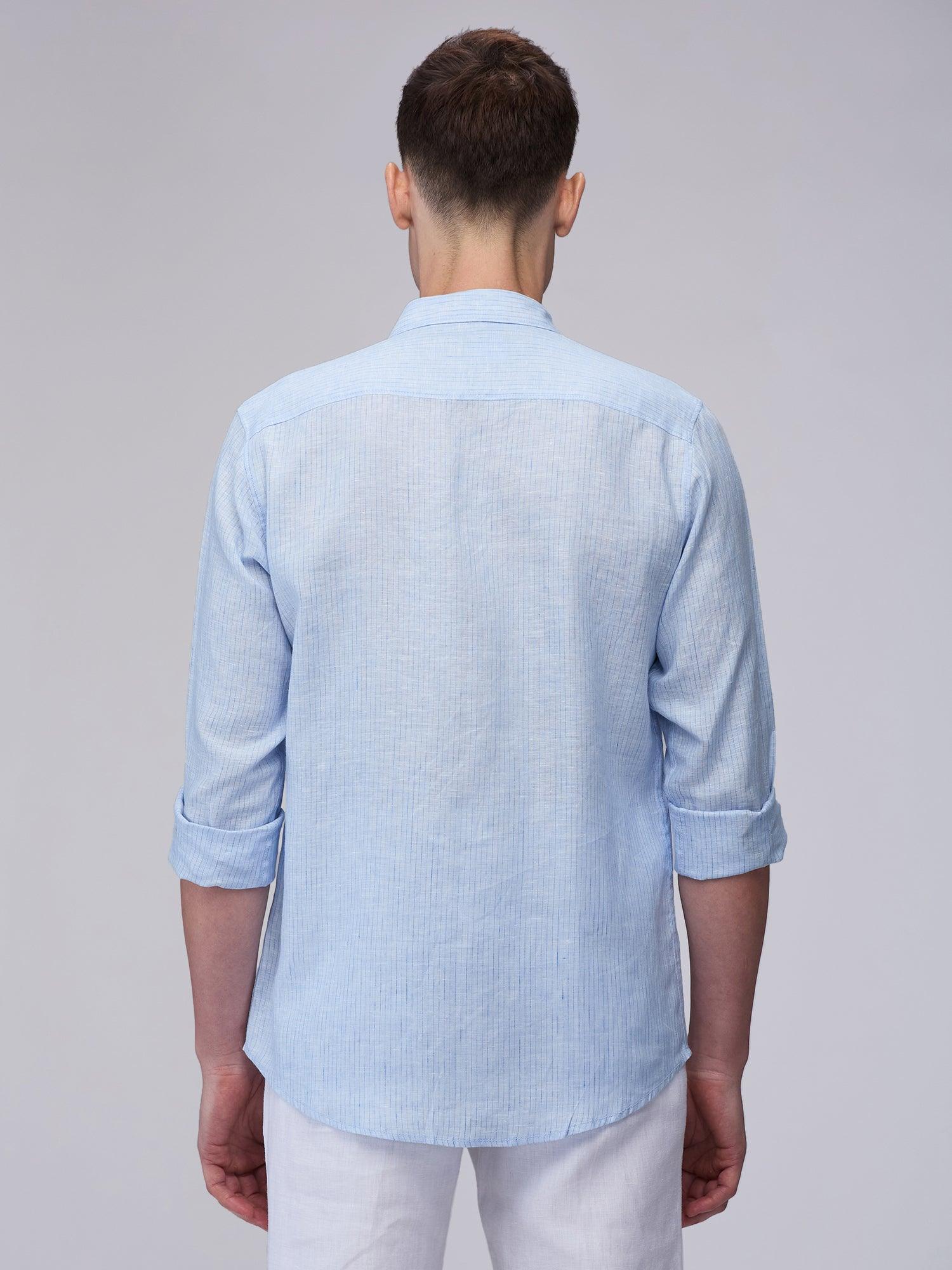 Blue 100% Pure Linen Stripes - Bhrata
