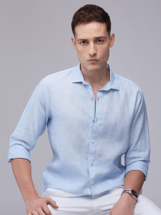 Blue 100% Pure Linen Stripes - Bhrata