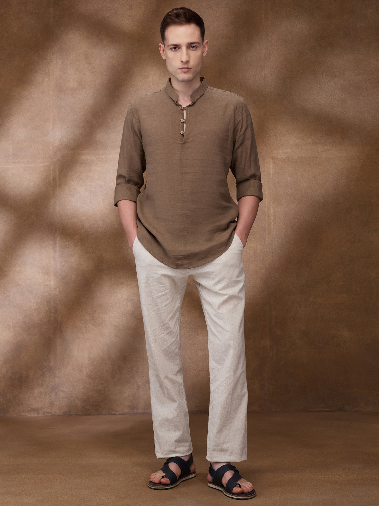 Brown 100% Pure Linen Short Kurta