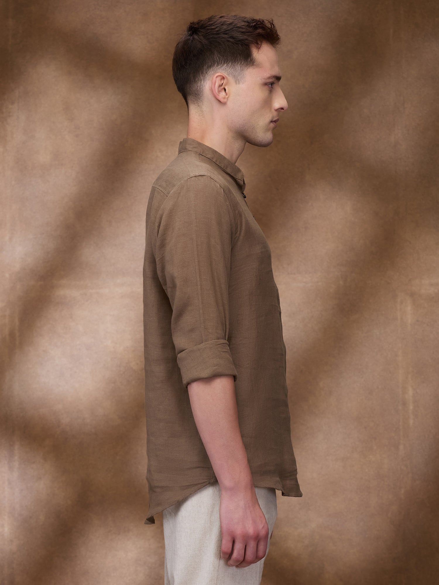 Brown 100% Pure Linen Short Kurta