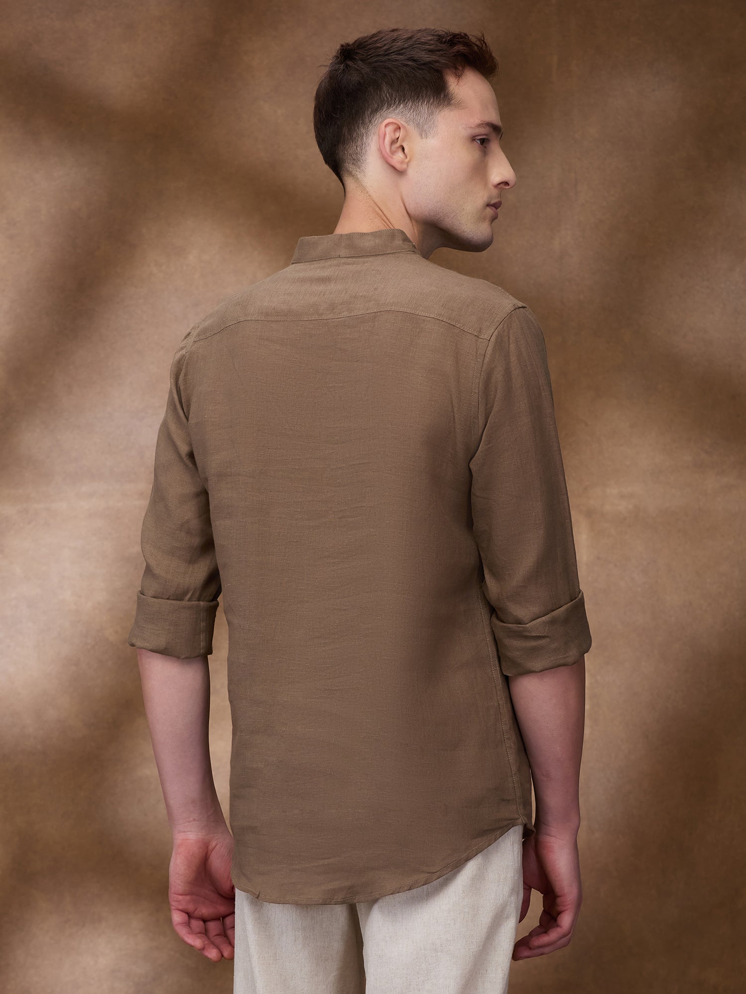 Brown 100% Pure Linen Short Kurta