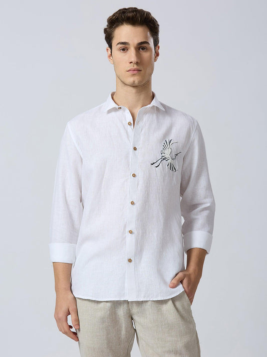 Celestial Crane Pure Linen—Ivory - Bhrata