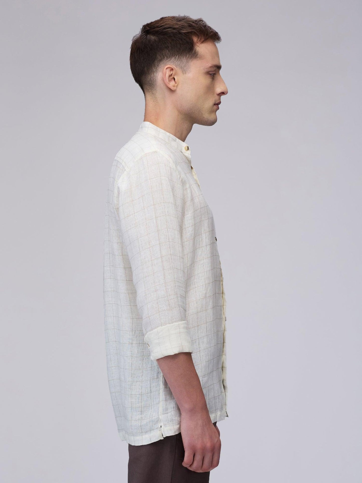 Cream Check 100% Pure Linen - Bhrata