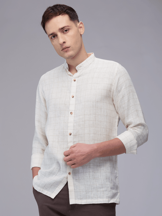 Cream Check 100% Pure Linen - Bhrata