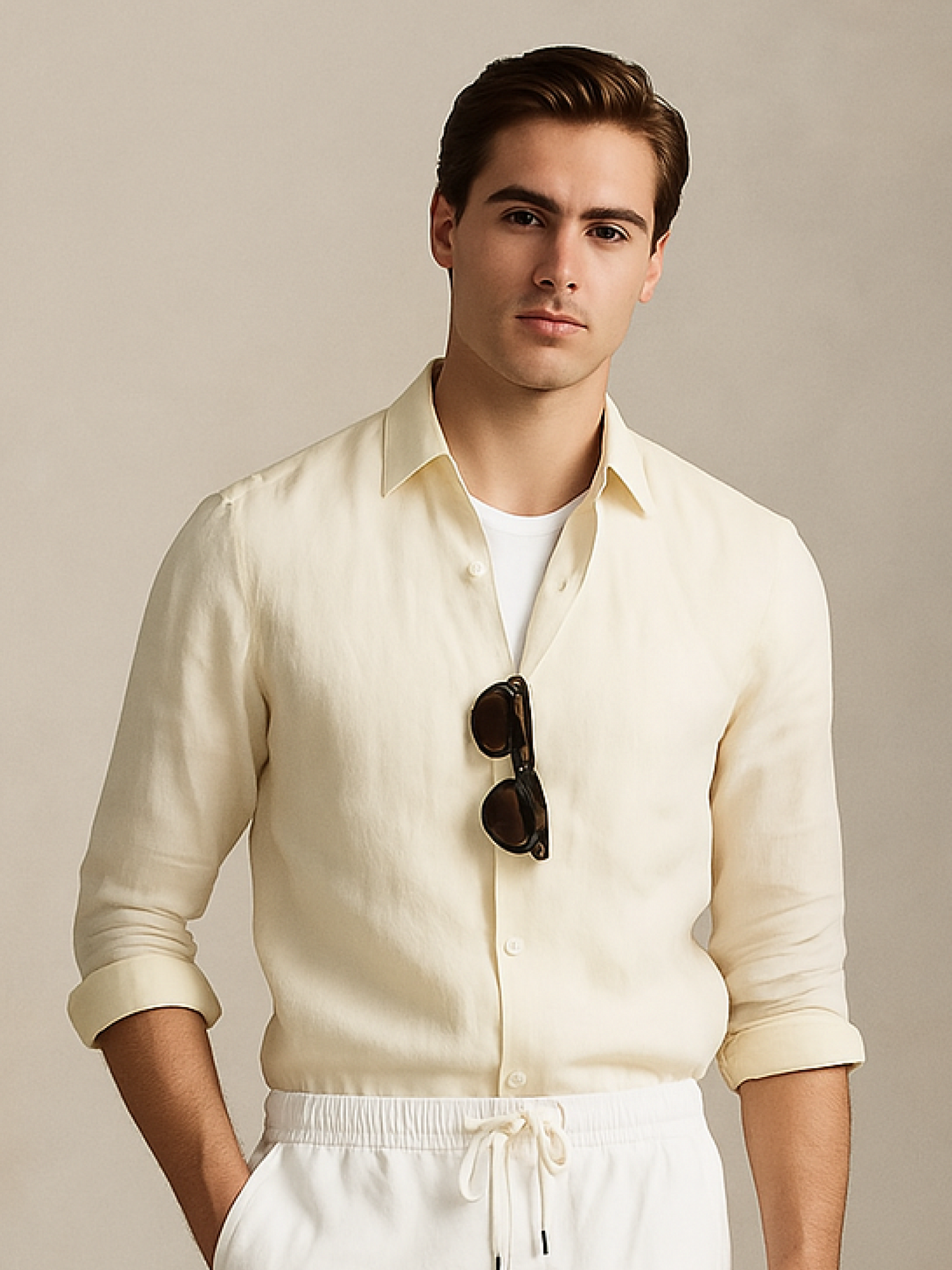 Cream Yellow 100% Pure Linen Shirt