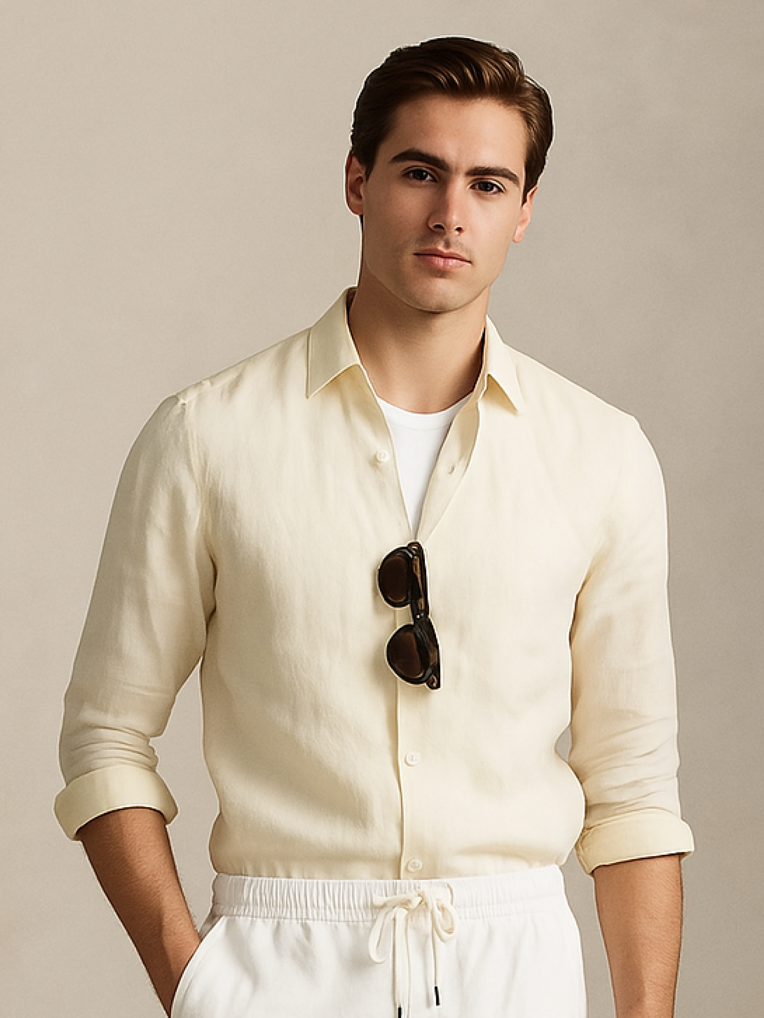 Cream Yellow 100% Pure Linen Shirt