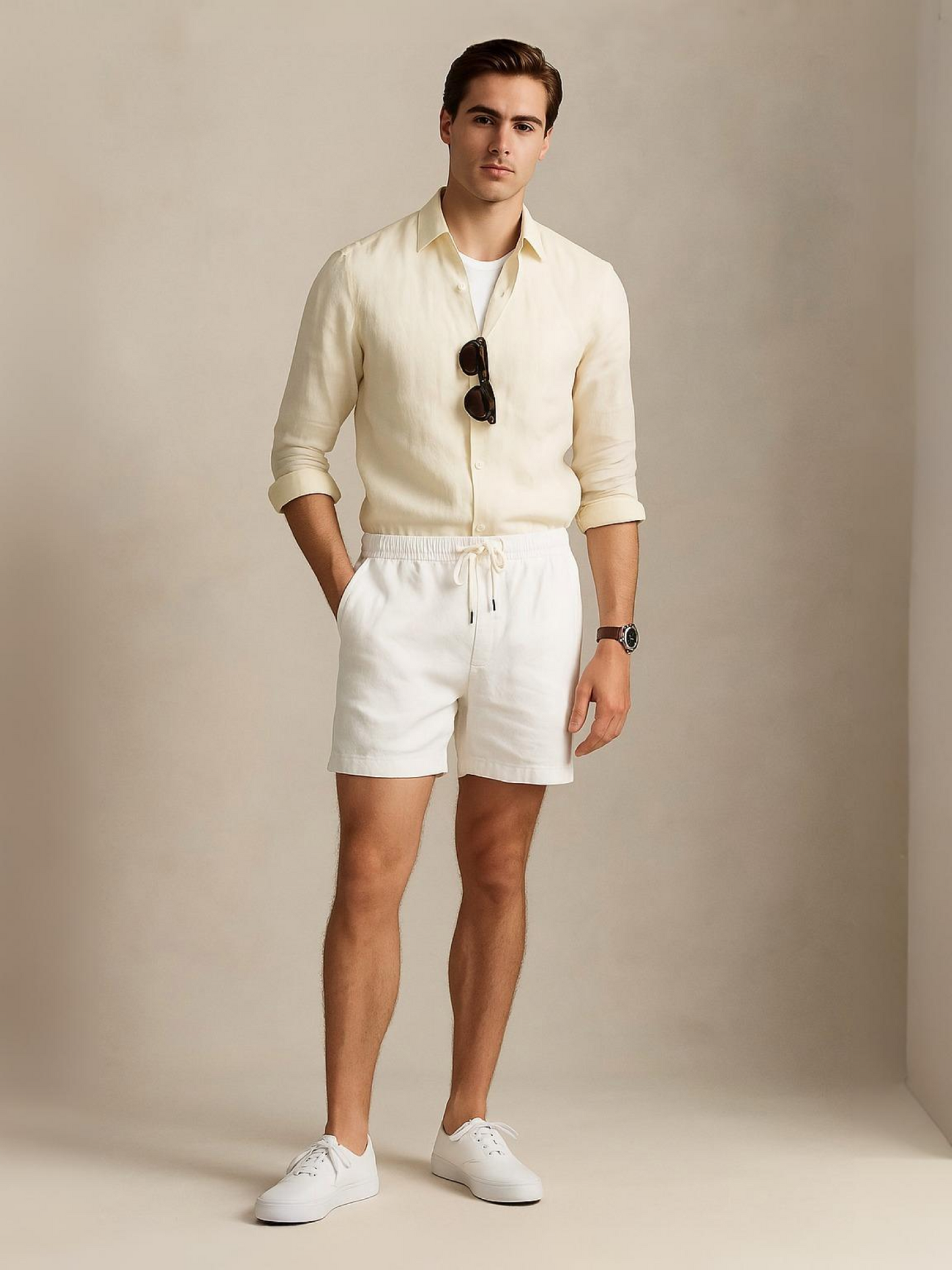 Cream Yellow 100% Pure Linen Shirt