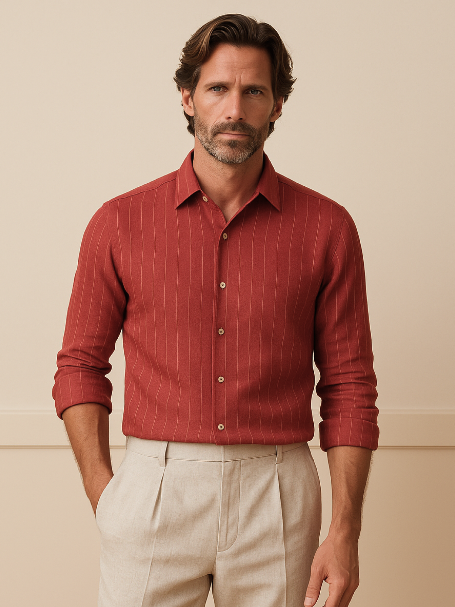 Deep Rust Striped 100% Pure Linen