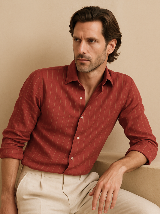 Deep Rust Striped 100% Pure Linen
