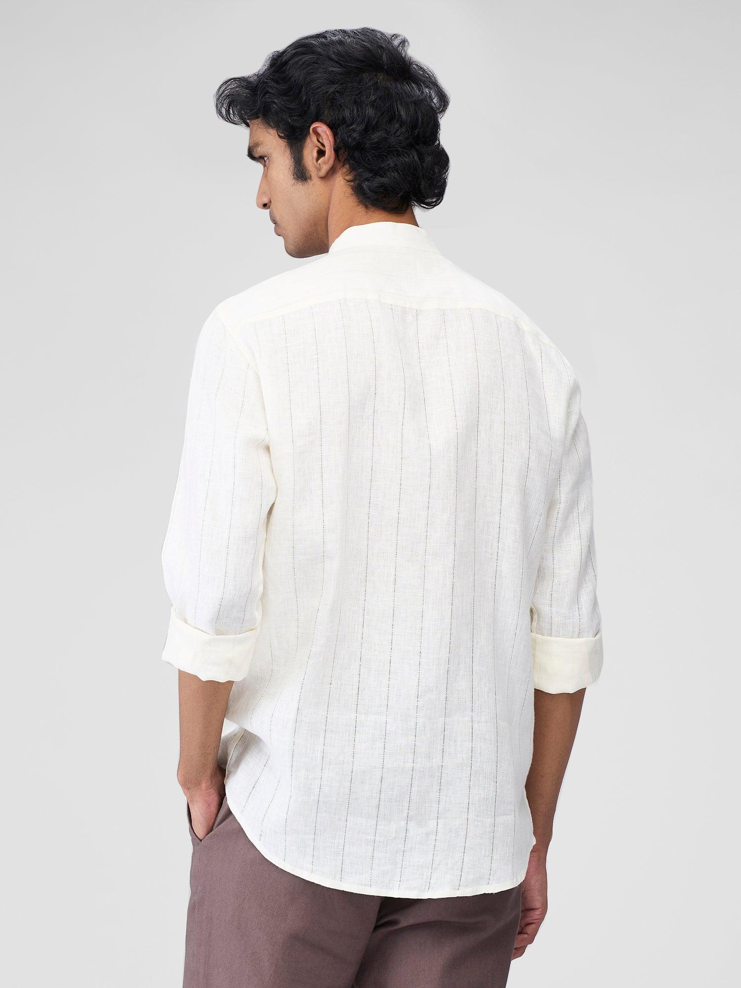 Ecru 100% Pure Linen Stripe - Bhrata