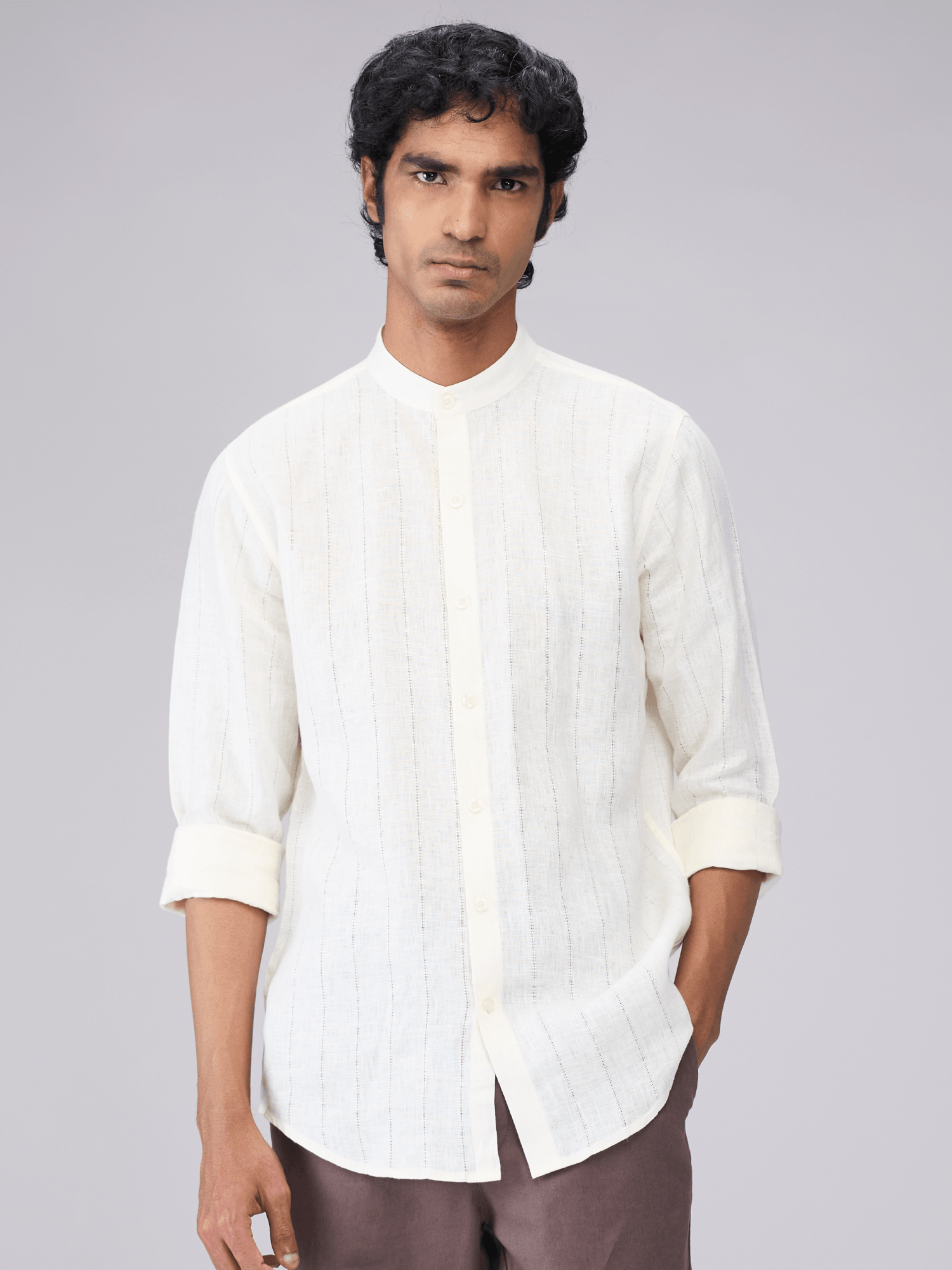Ecru 100% Pure Linen Stripe - Bhrata