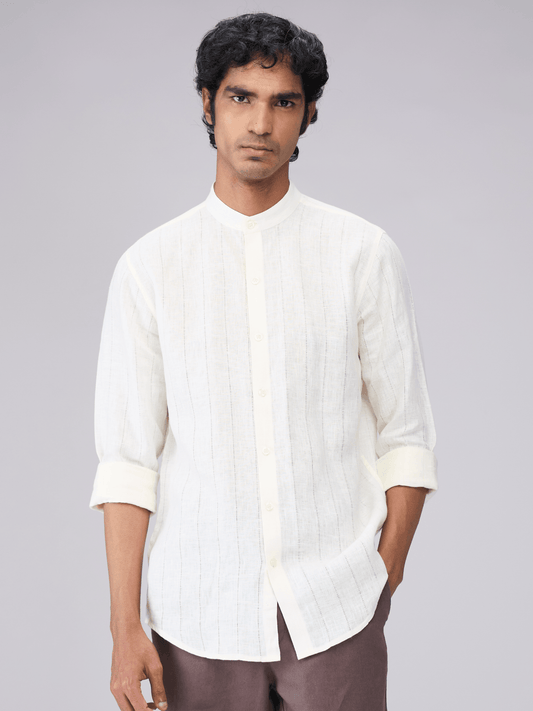 Ecru 100% Pure Linen Stripe - Bhrata