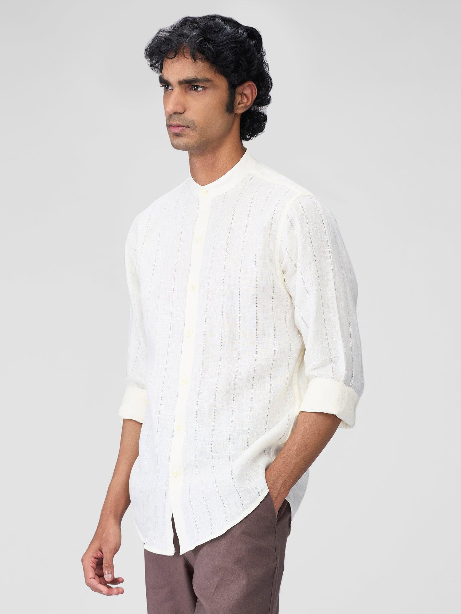 Ecru 100% Pure Linen Stripe - Bhrata