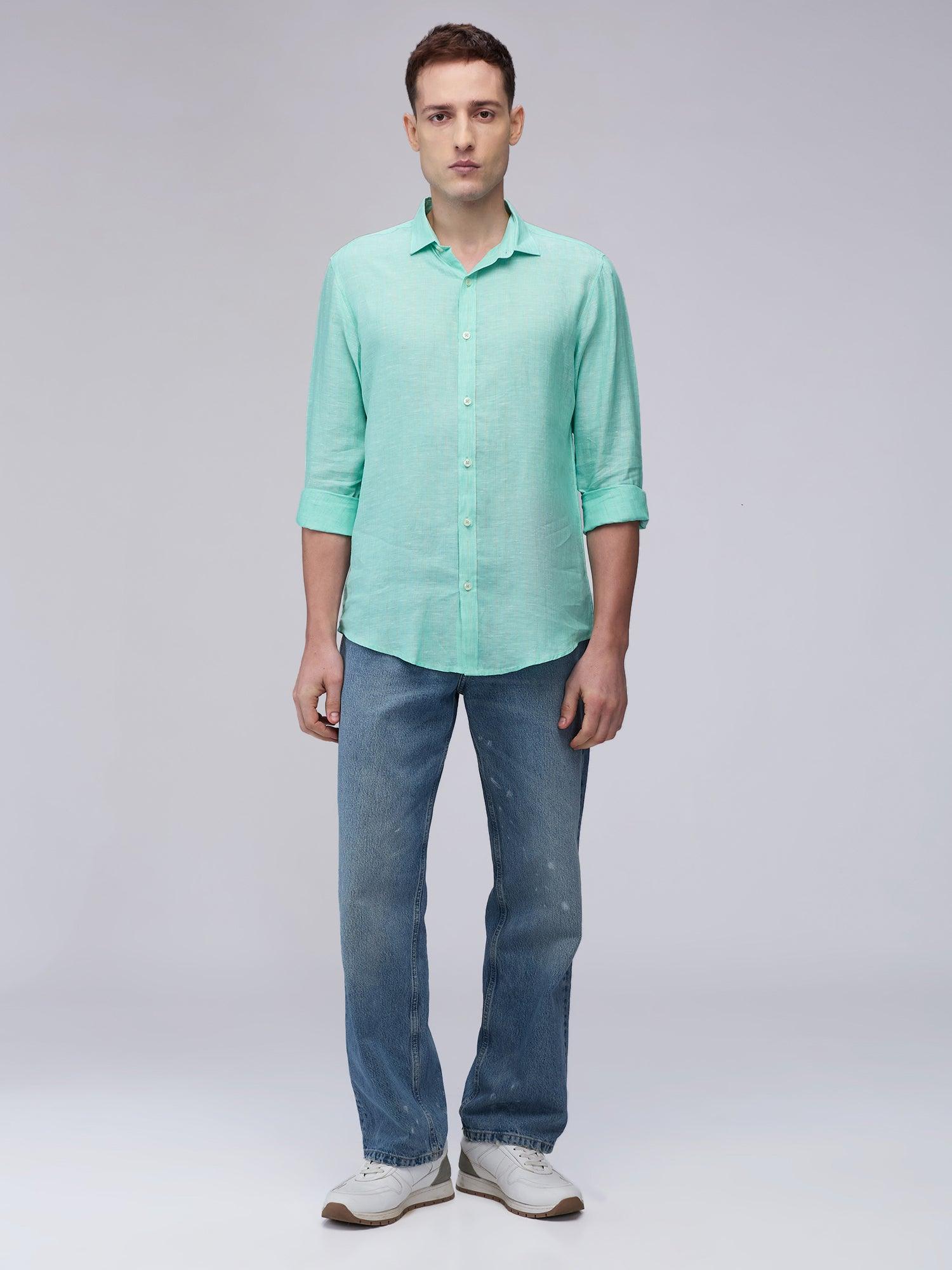 Fern Green Striped 100% Pure Linen - Bhrata