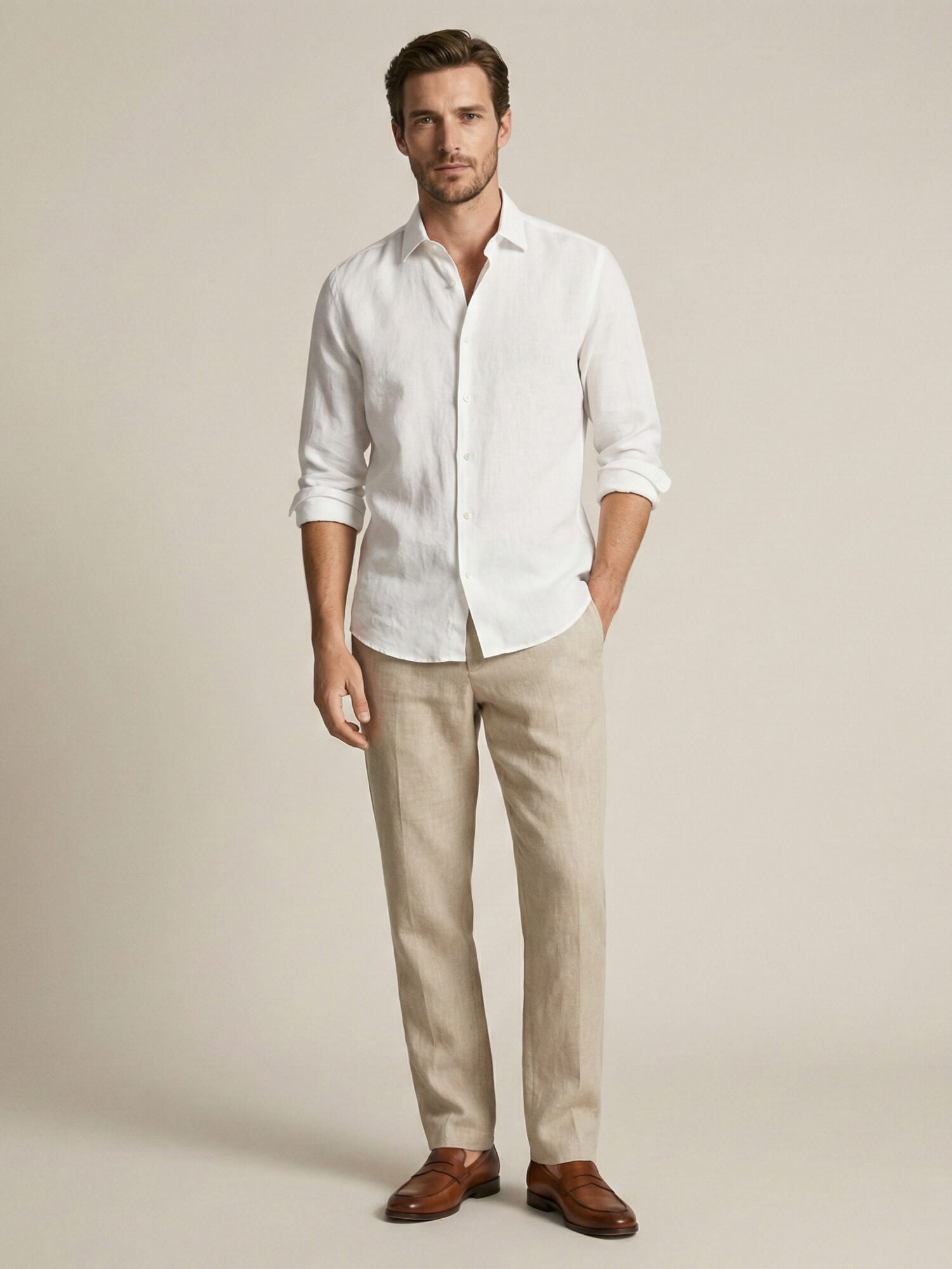 Epitome | 200 Lea Pure Linen Full Sleeve White Shirt [Custom Made]