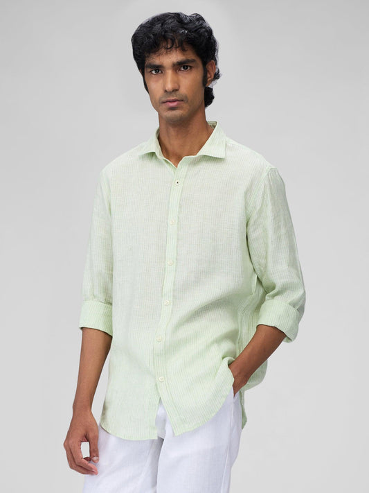 Green 100% Pure Linen Stripes - Bhrata