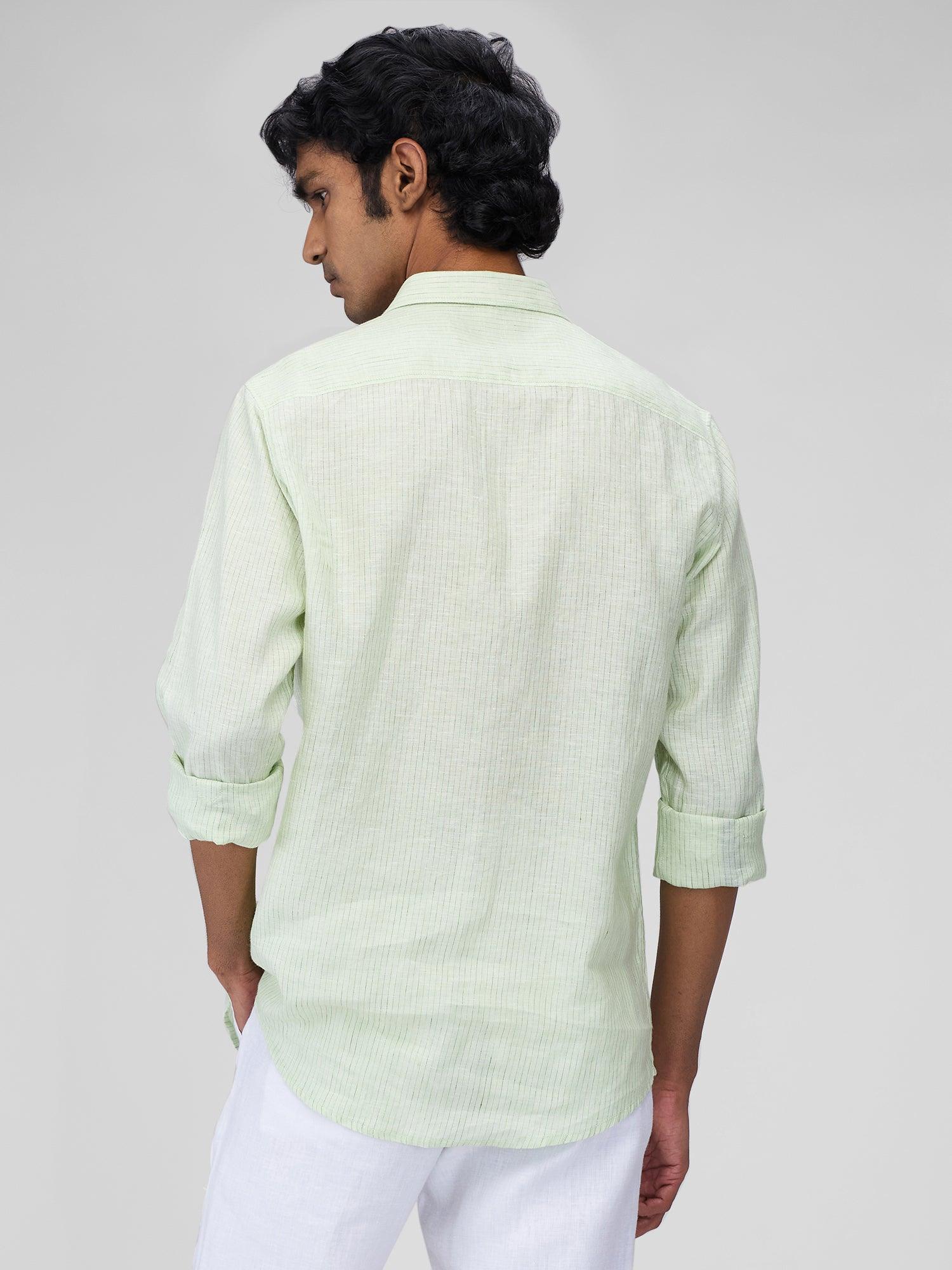 Green 100% Pure Linen Stripes - Bhrata