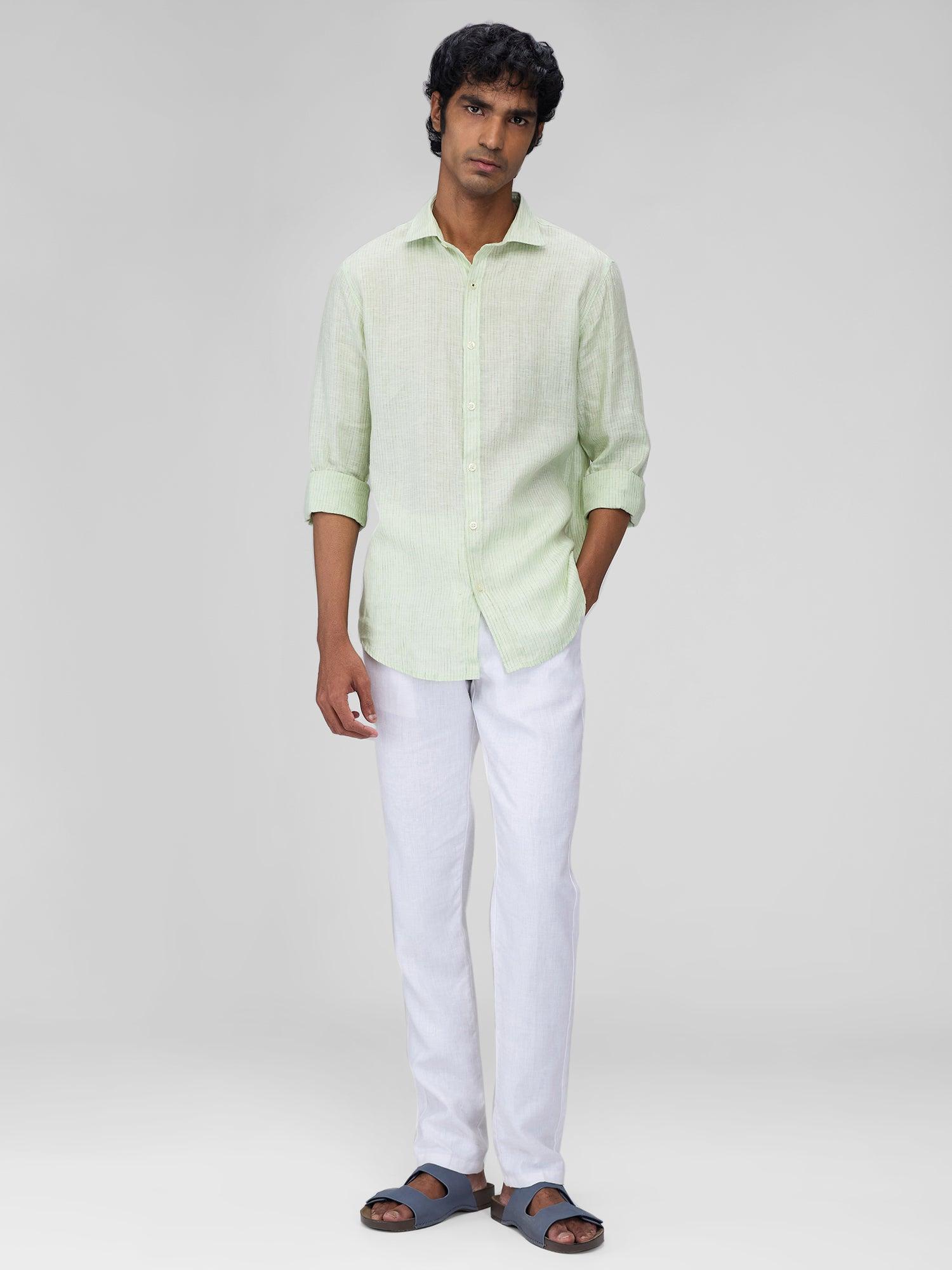 Green 100% Pure Linen Stripes - Bhrata