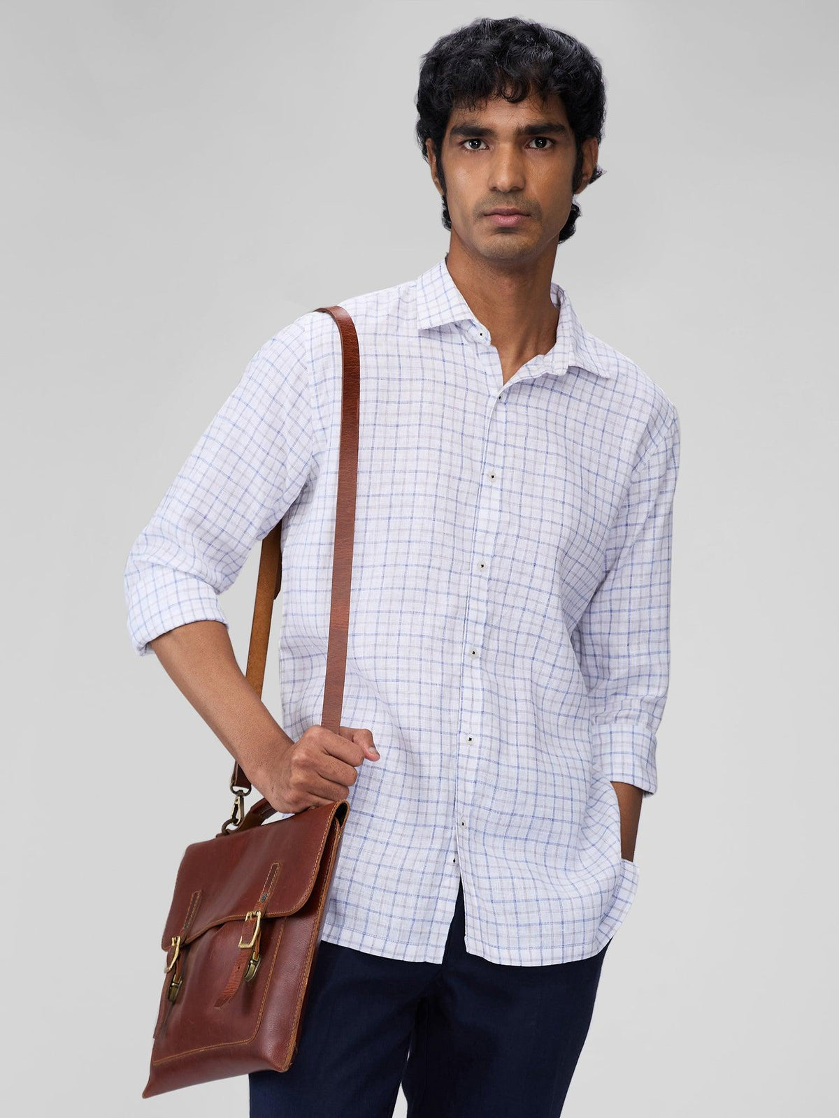 Ivory 100% Pure Linen Check - Bhrata