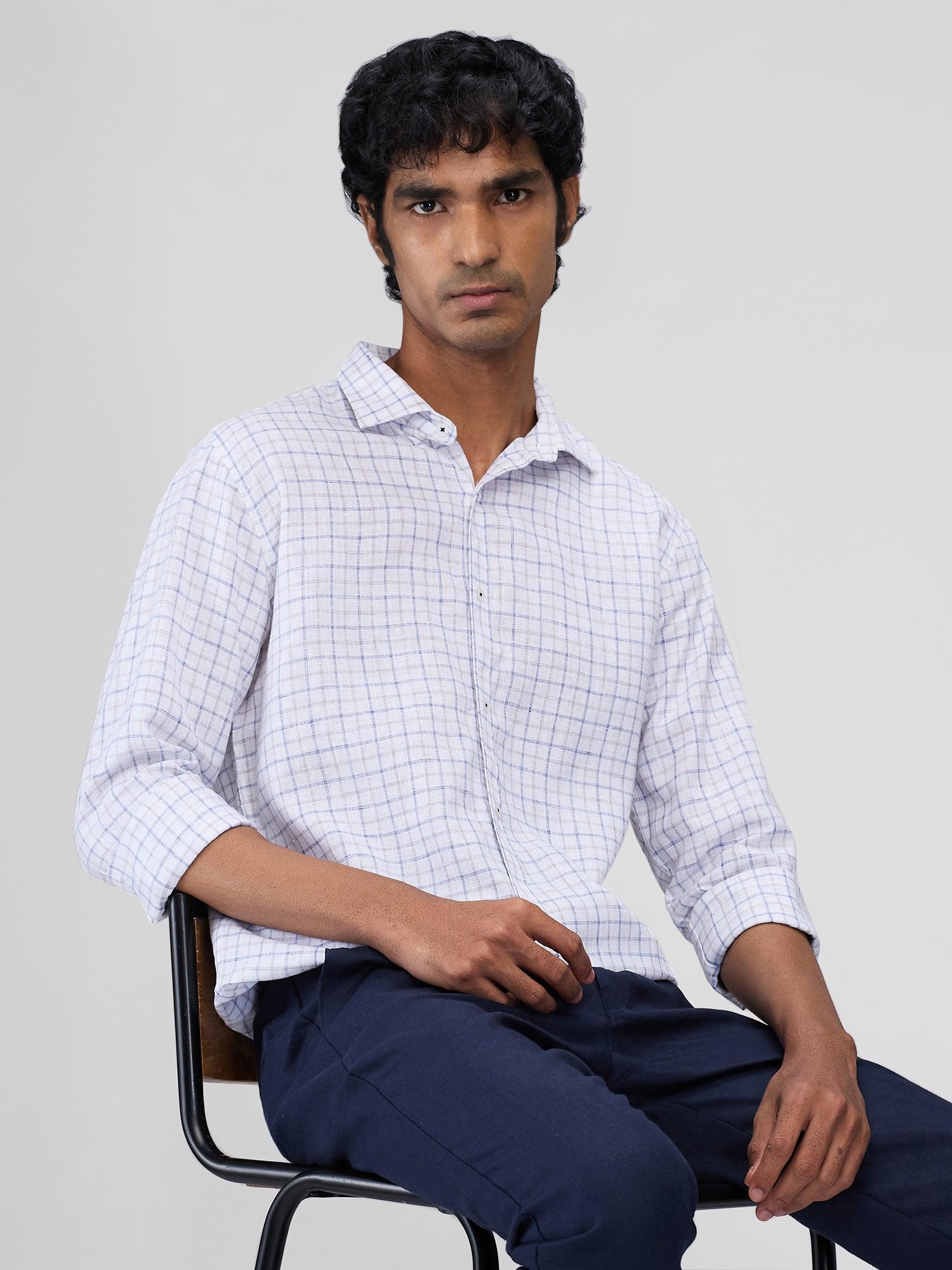 Ivory 100% Pure Linen Check - Bhrata