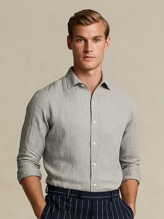 Light Gray 100% Pure Linen Shirt
