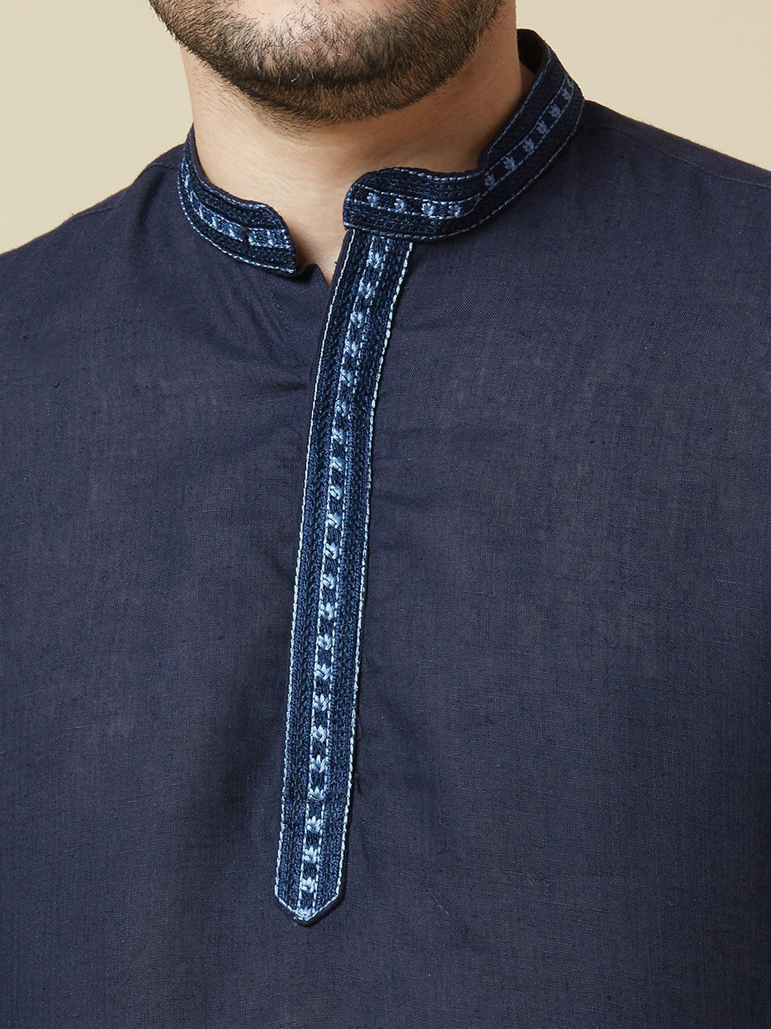 Navy 100% Pure Linen Long Kurta - Bhrata