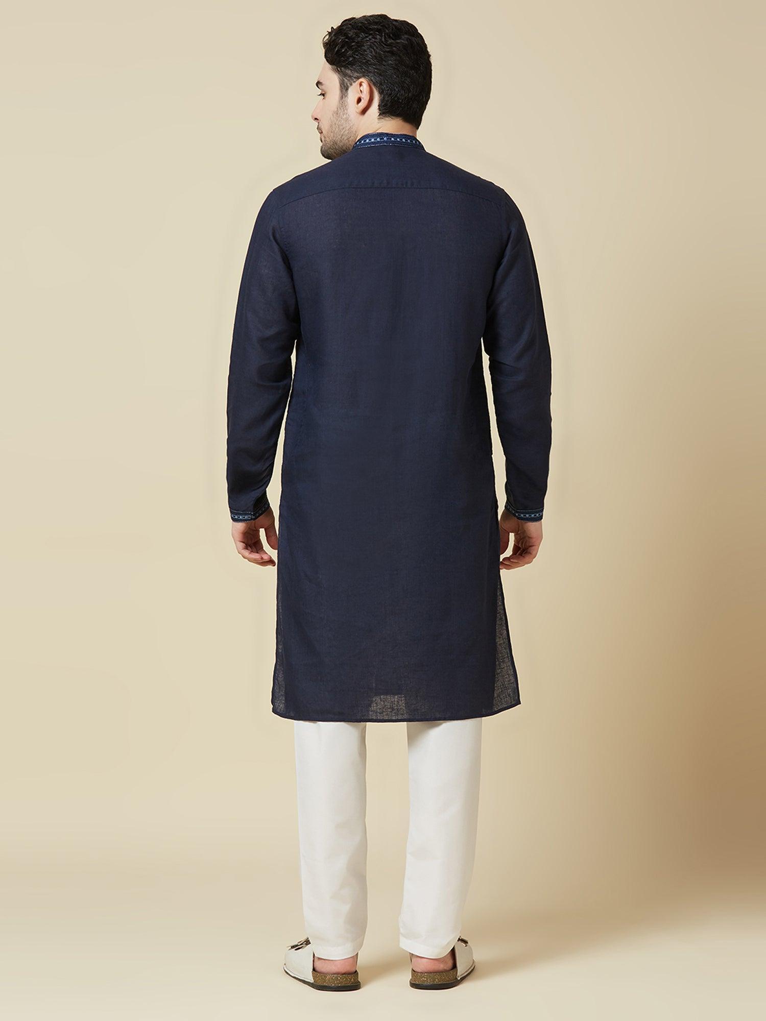 Navy 100% Pure Linen Long Kurta - Bhrata