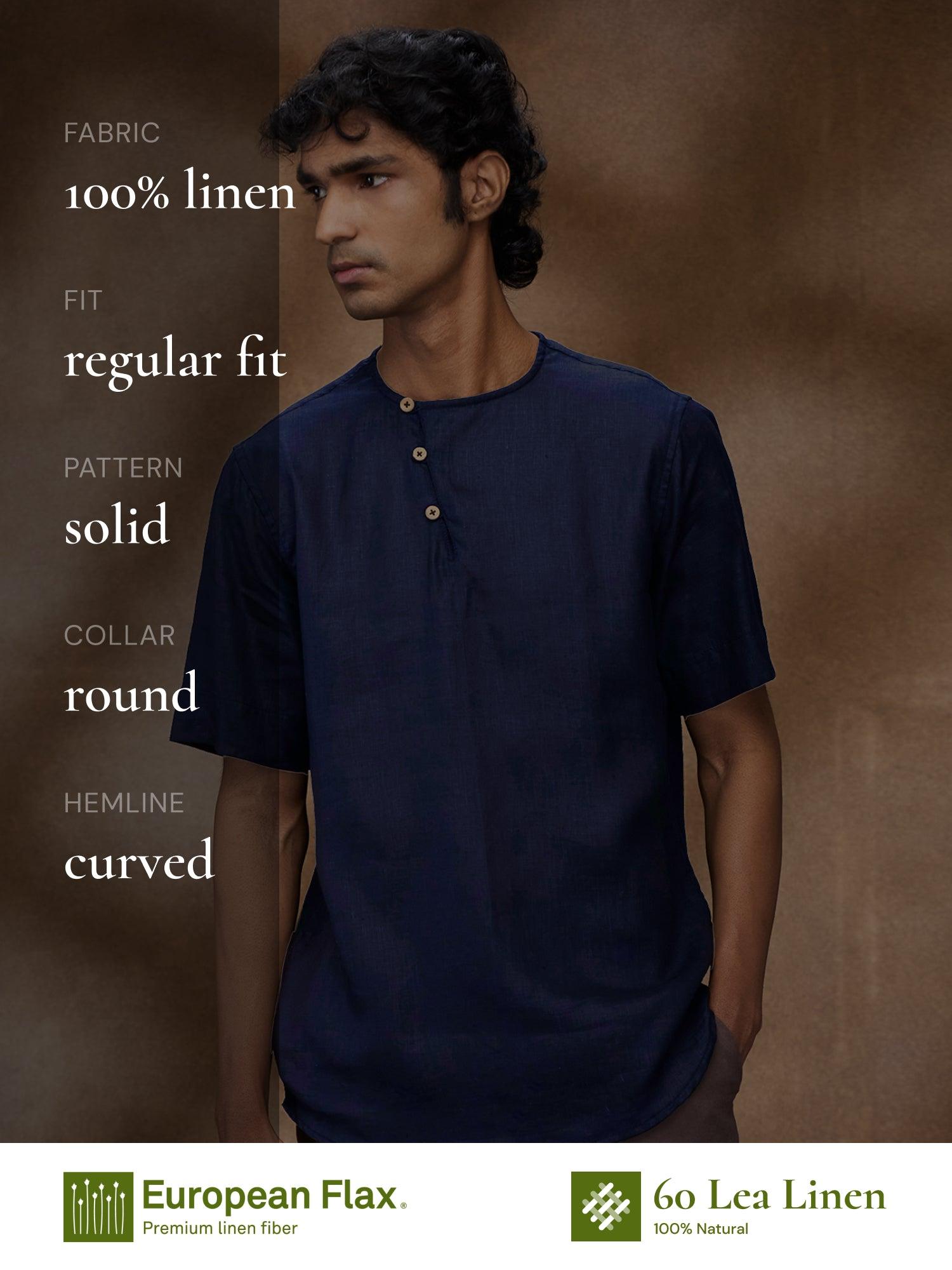 Navy 100% Pure Linen T-Shirt - Bhrata