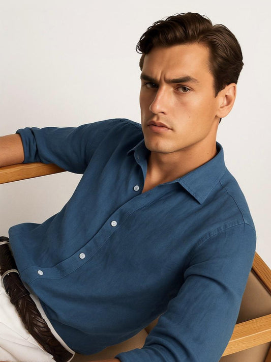 Dusty Blue 100% Pure Linen Shirt