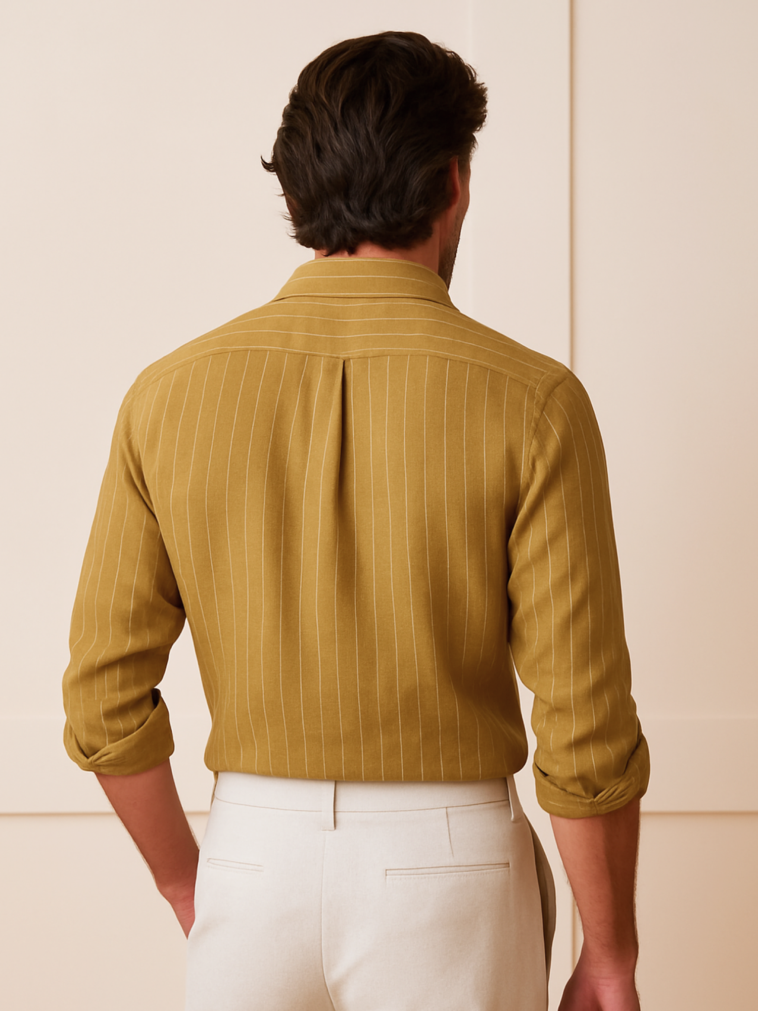 Gold Khaki Striped 100% Pure Linen