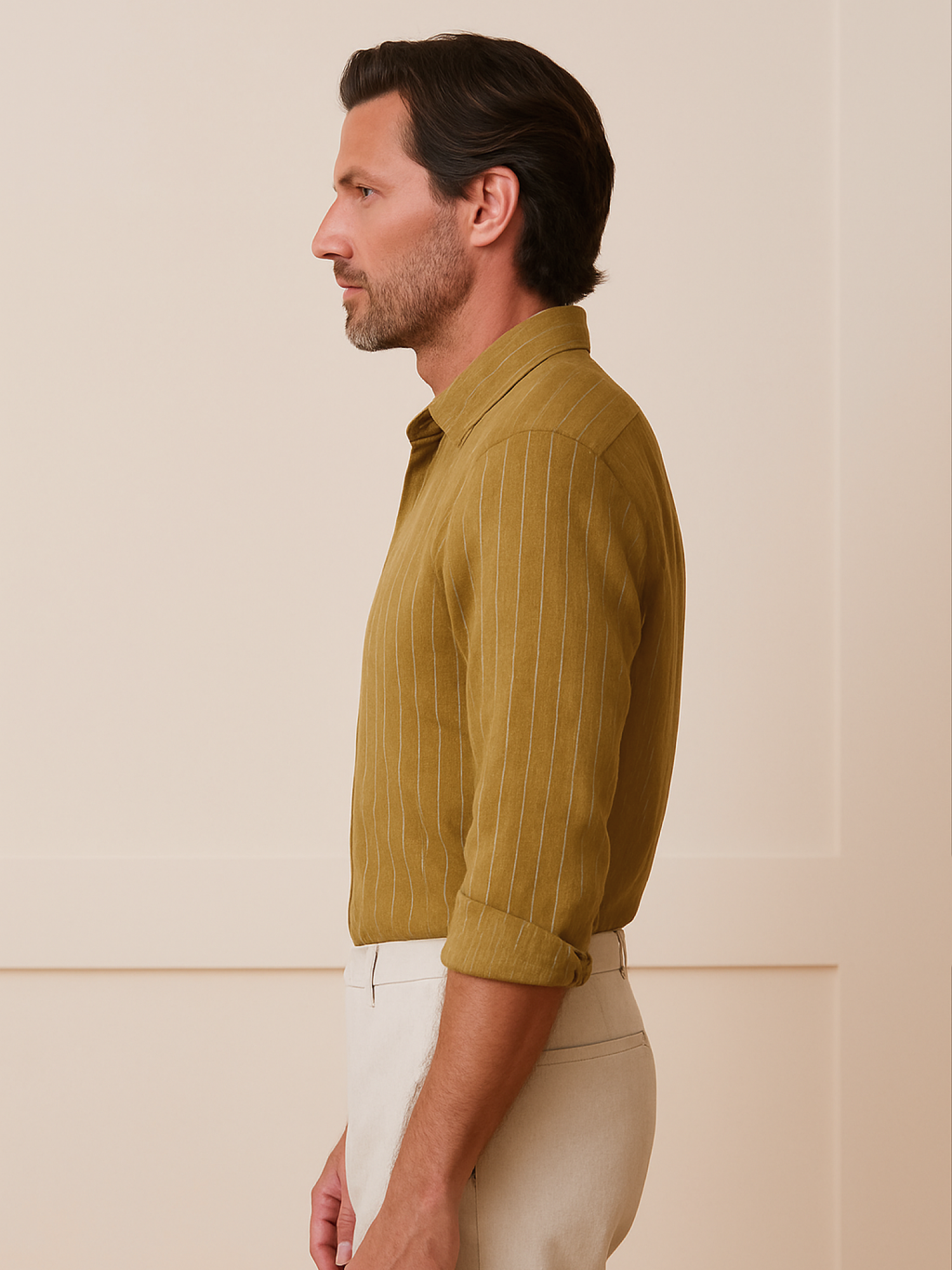 Gold Khaki Striped 100% Pure Linen