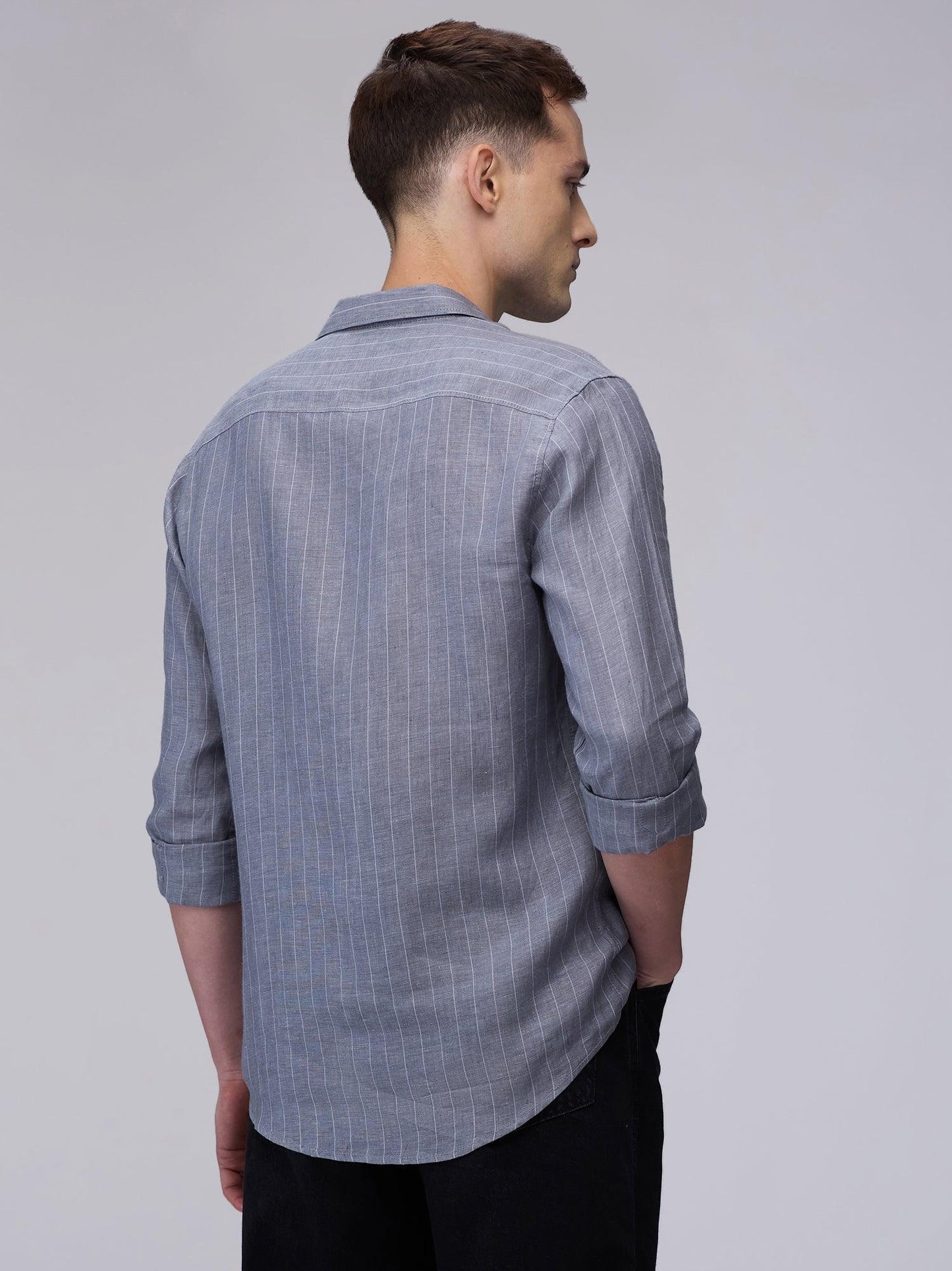 Onyx Gray Striped 100% Pure Linen - Bhrata