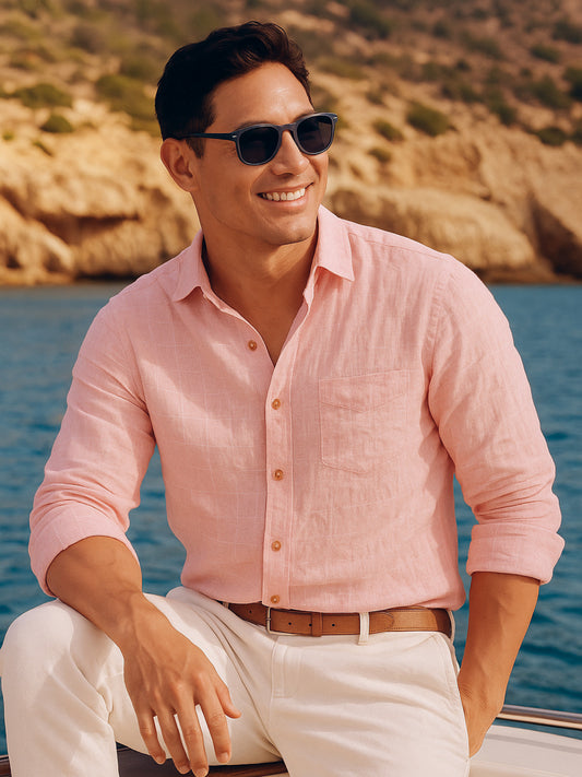 Pink 100% Pure Linen Check