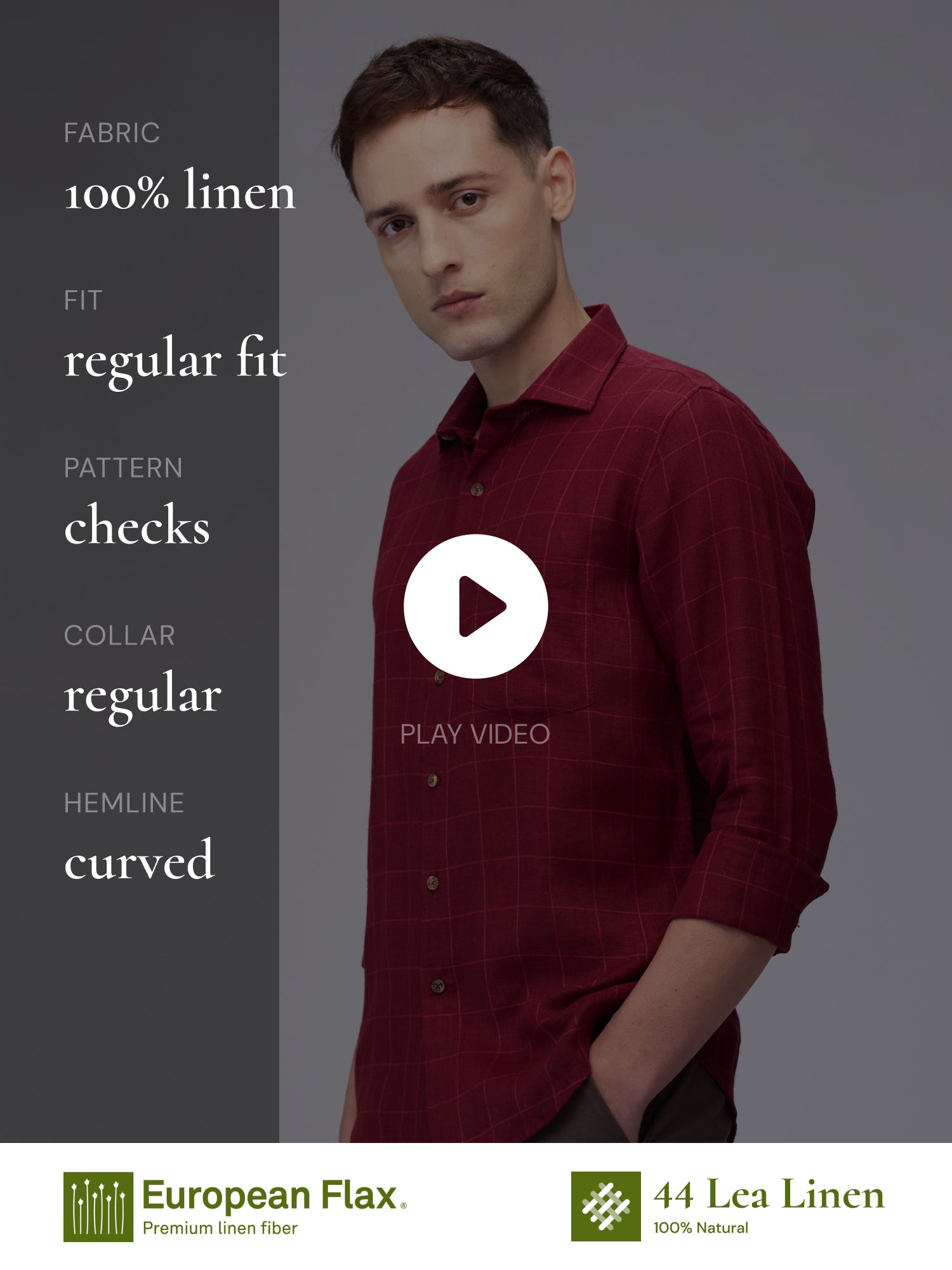 Crimson 100% Pure Linen Check