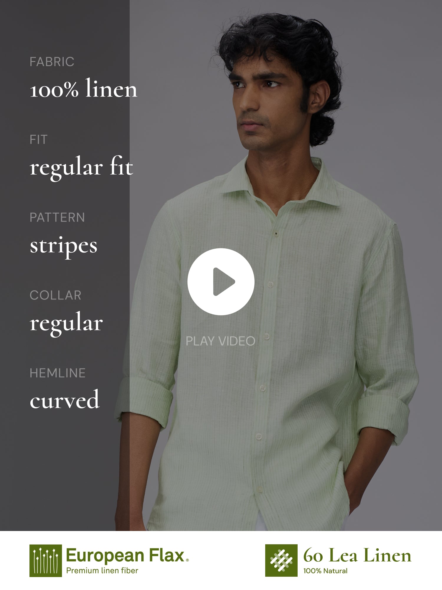 Green 100% Pure Linen Stripes