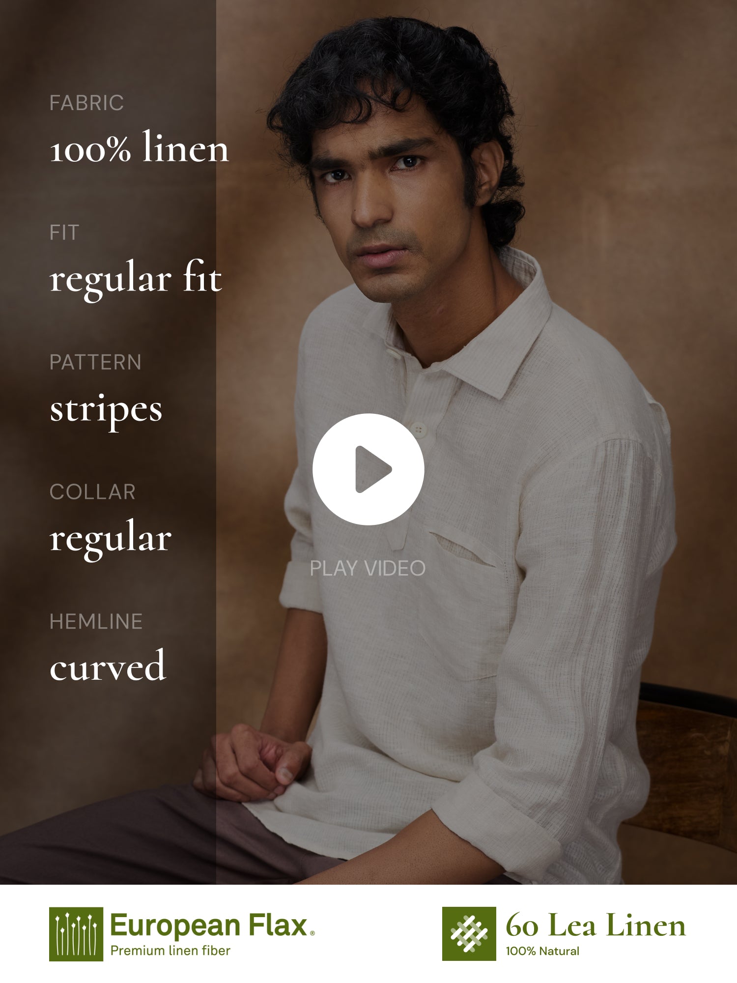 Beige Striped 100% Pure Linen Short Kurta