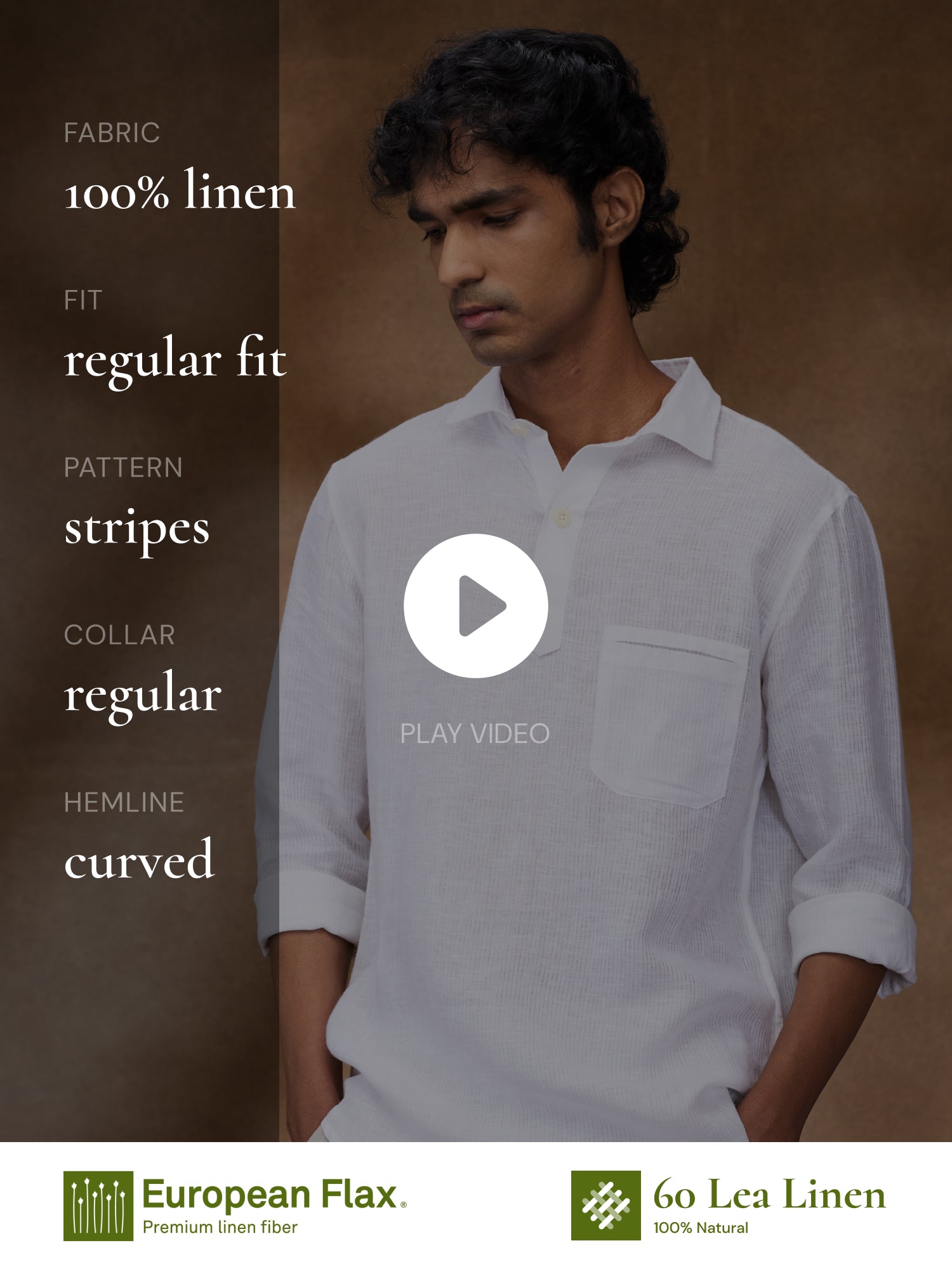 White Striped 100% Pure Linen Short Kurta