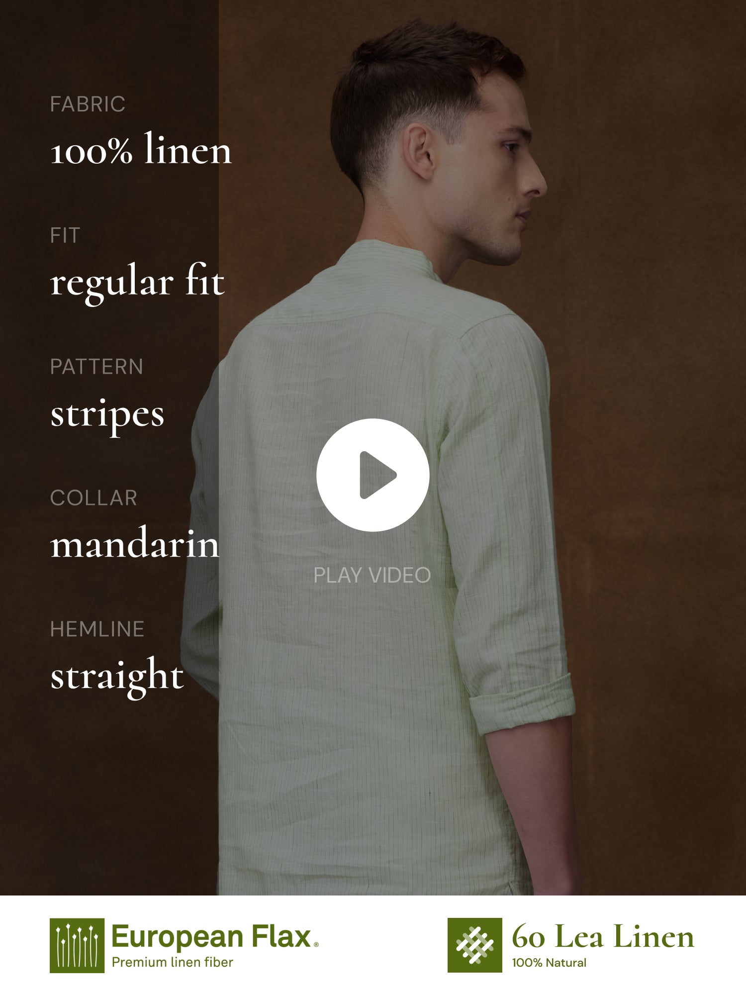 Green Striped 100% Pure Linen Short Kurta