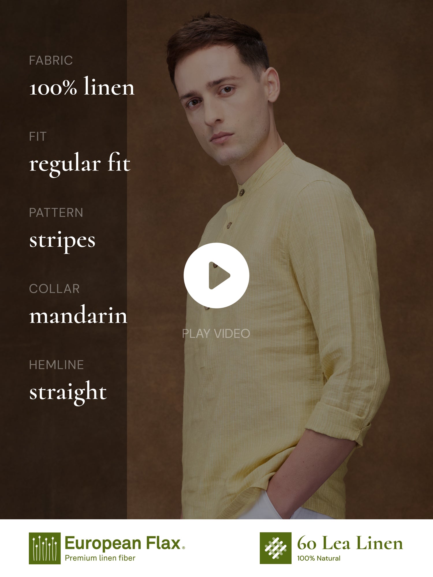 Yellow Striped 100% Pure Linen Short Kurta