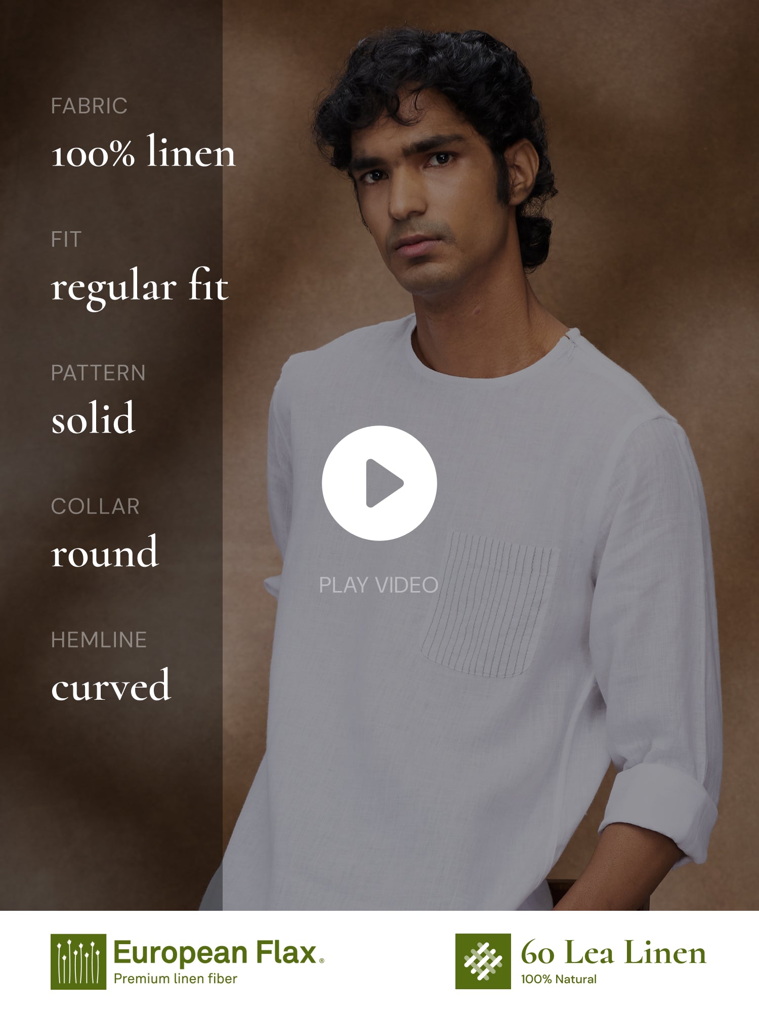 White 100% Pure Linen Zippered Kurta