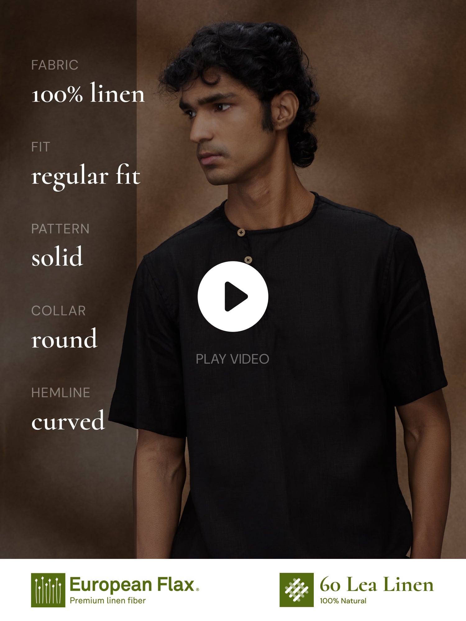 Black 100% Pure Linen T-Shirt