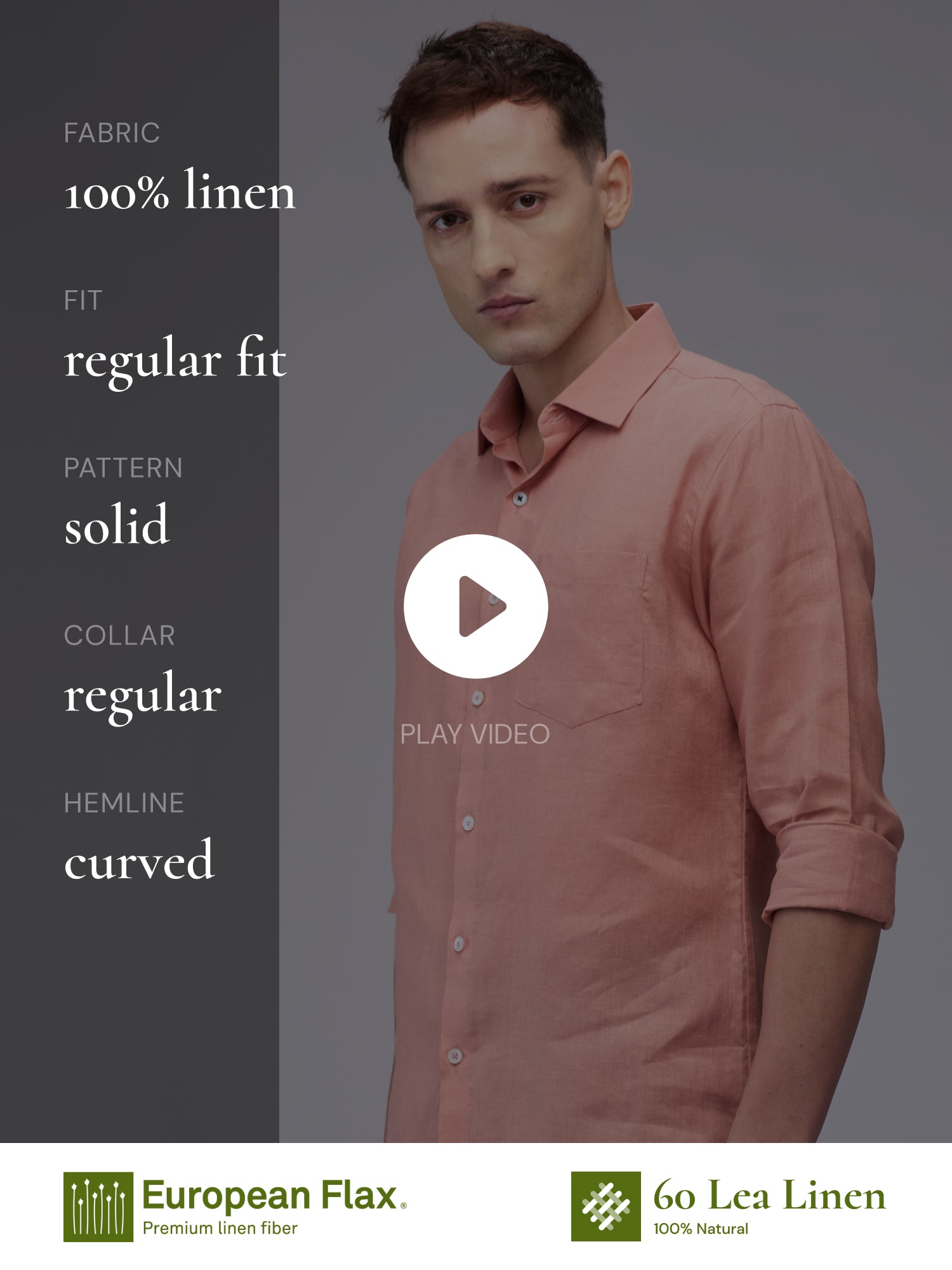 Coral Peach 100% Pure Linen Classic