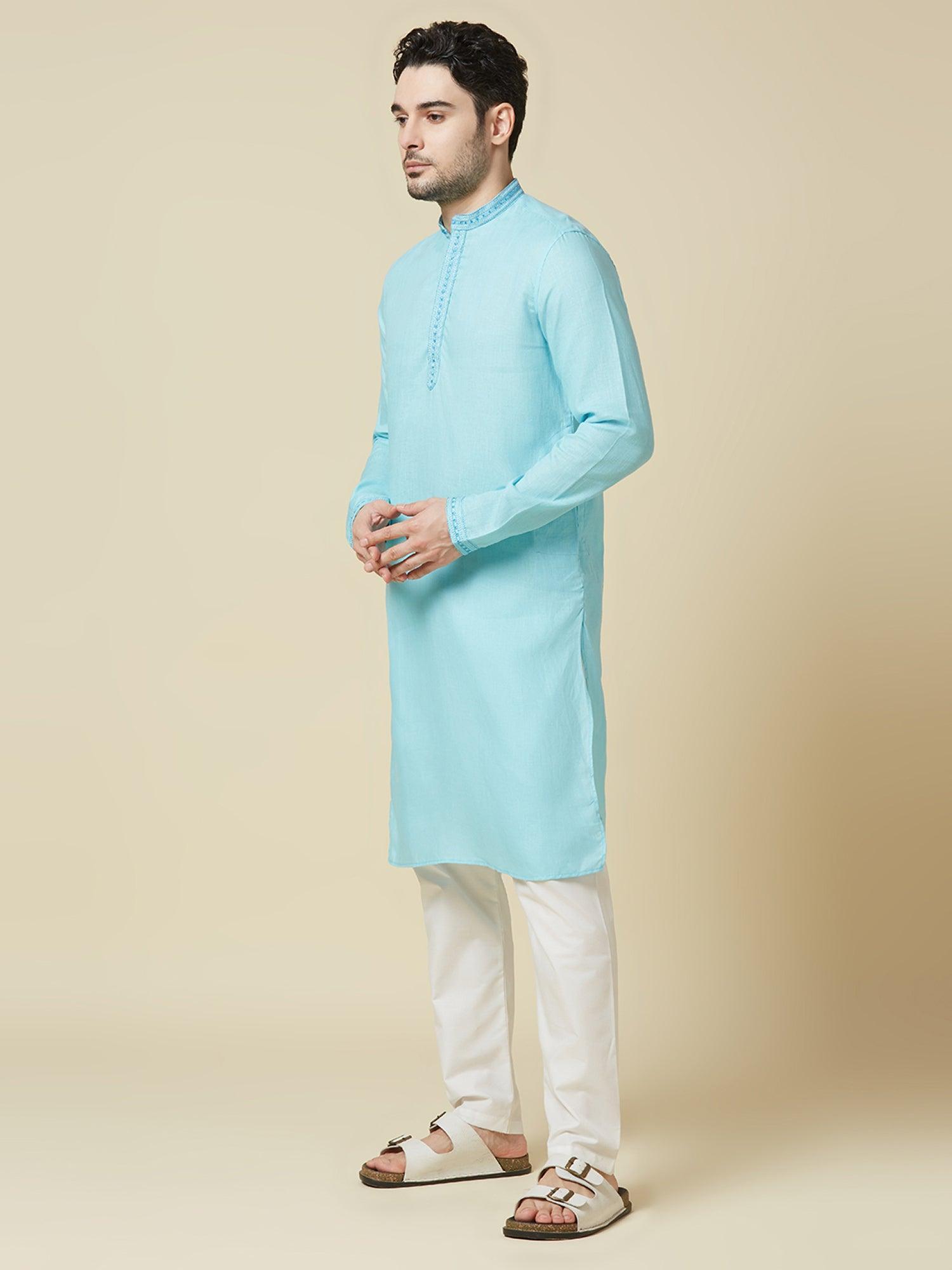 Sky Blue 100% Pure Linen Long Kurta - Bhrata