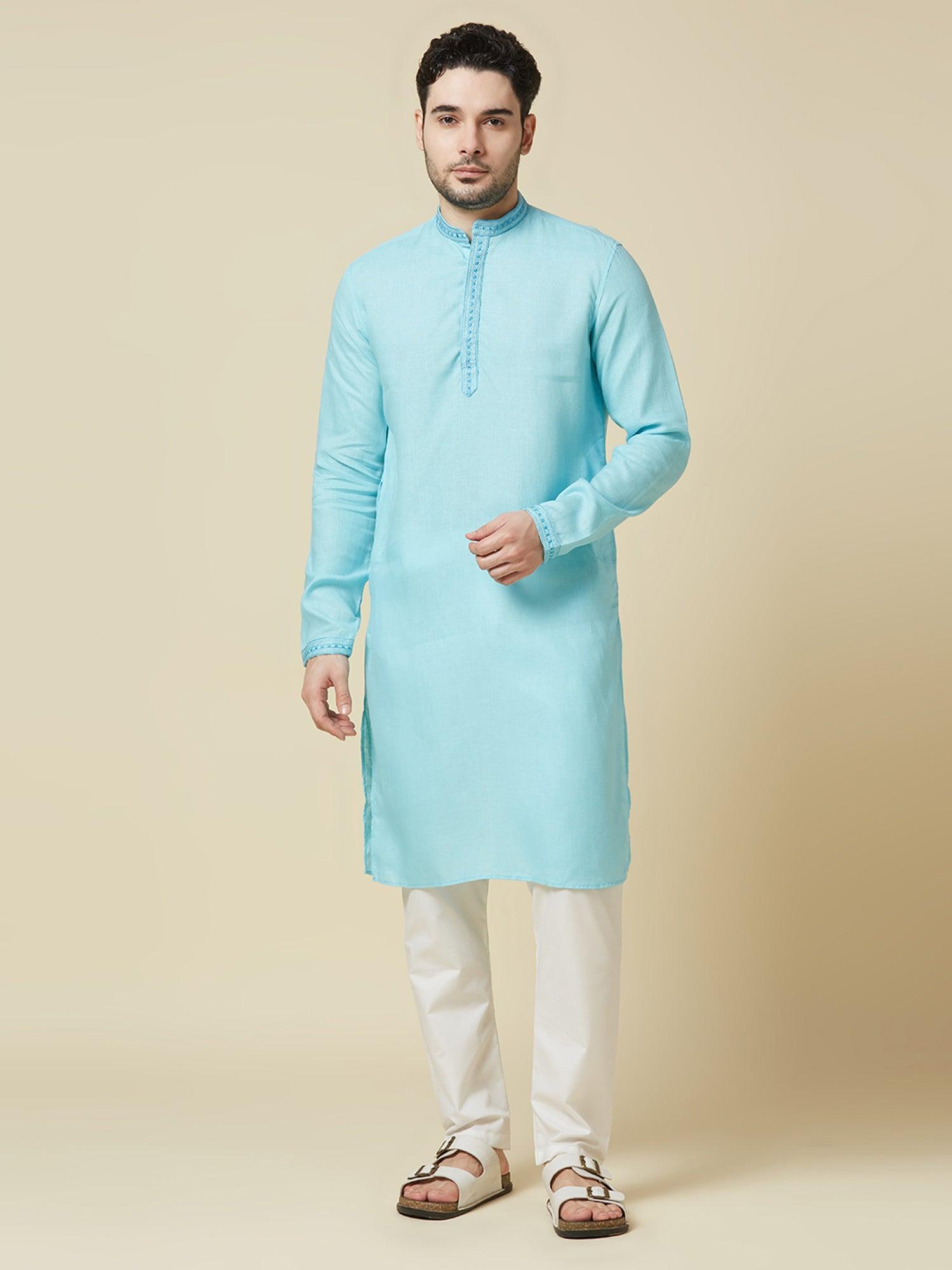 Sky Blue 100% Pure Linen Long Kurta - Bhrata