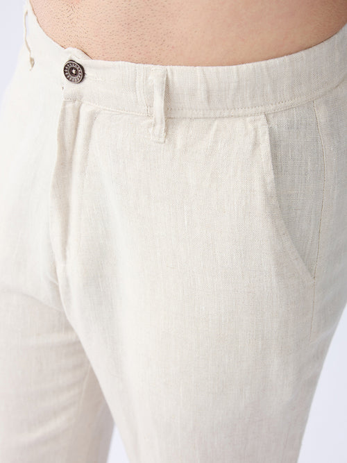 Beige 100% Pure Linen Trousers With Waistband [Custom Made]
